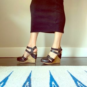 See by Chloe Black Leather Wooden Wedges